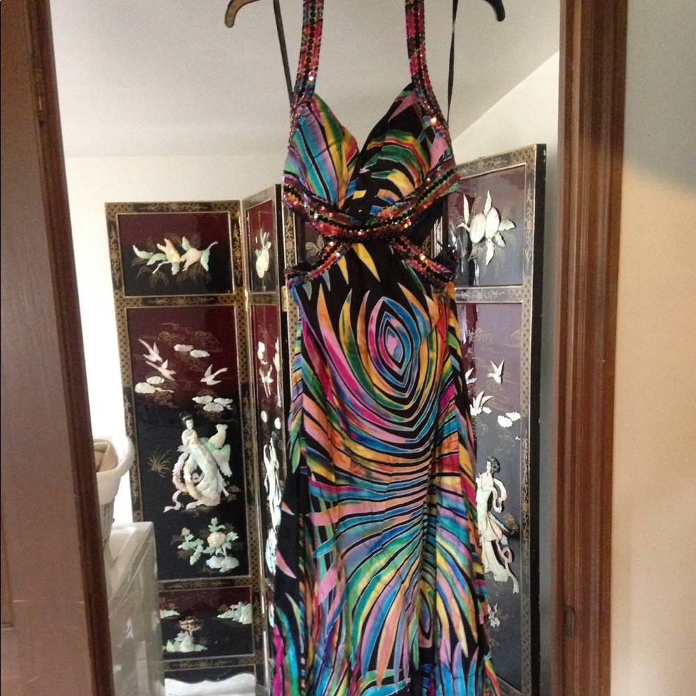 Nightway colorful satin prom dress